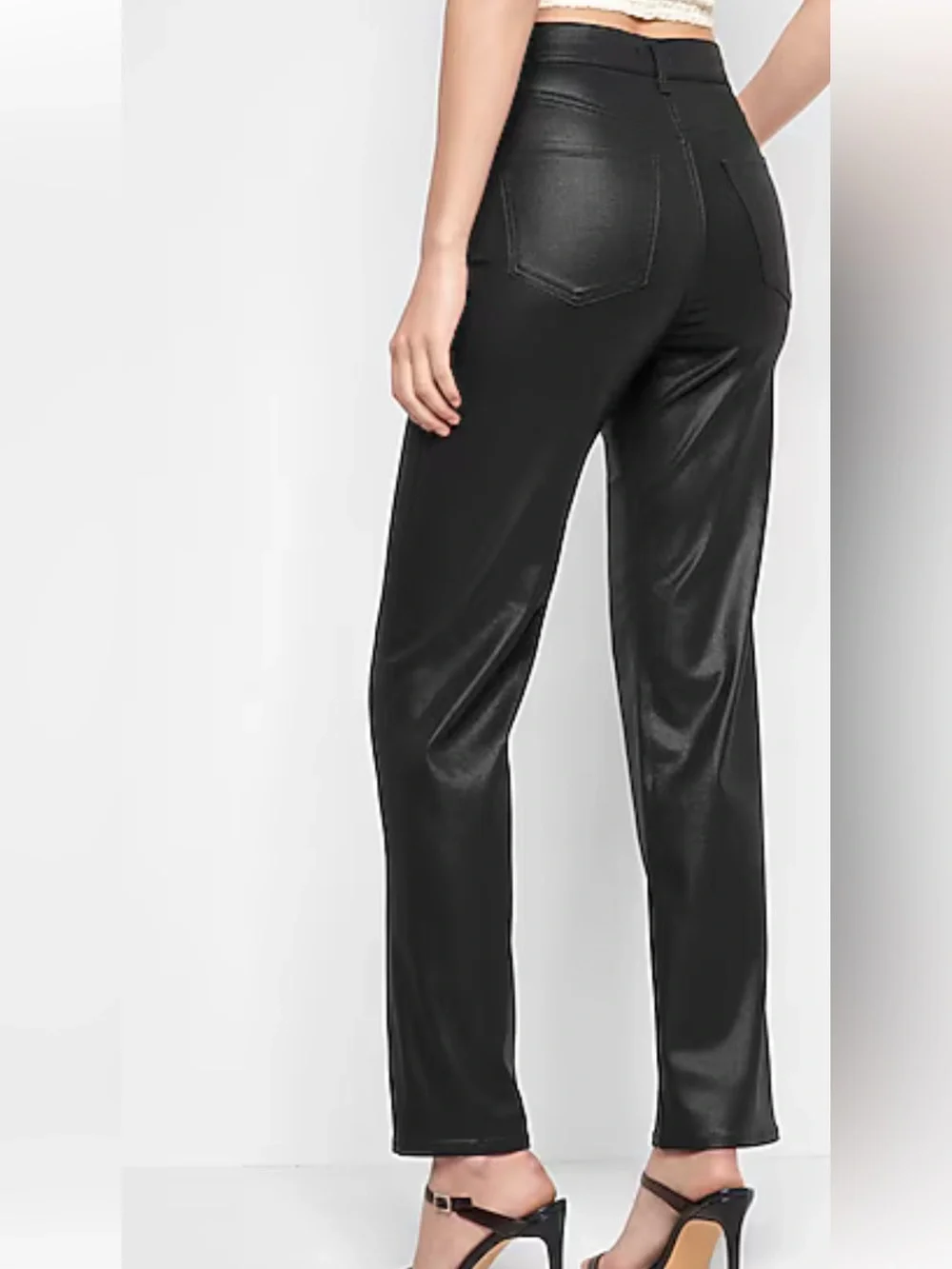 Express- Modern Straight High Rise Black Coated Jeans